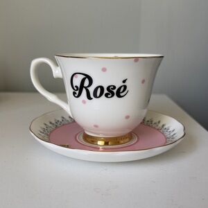 Yvonne Ellen Rosé Porcelain Teacup & Saucer - Pink Accents with Gold Trim